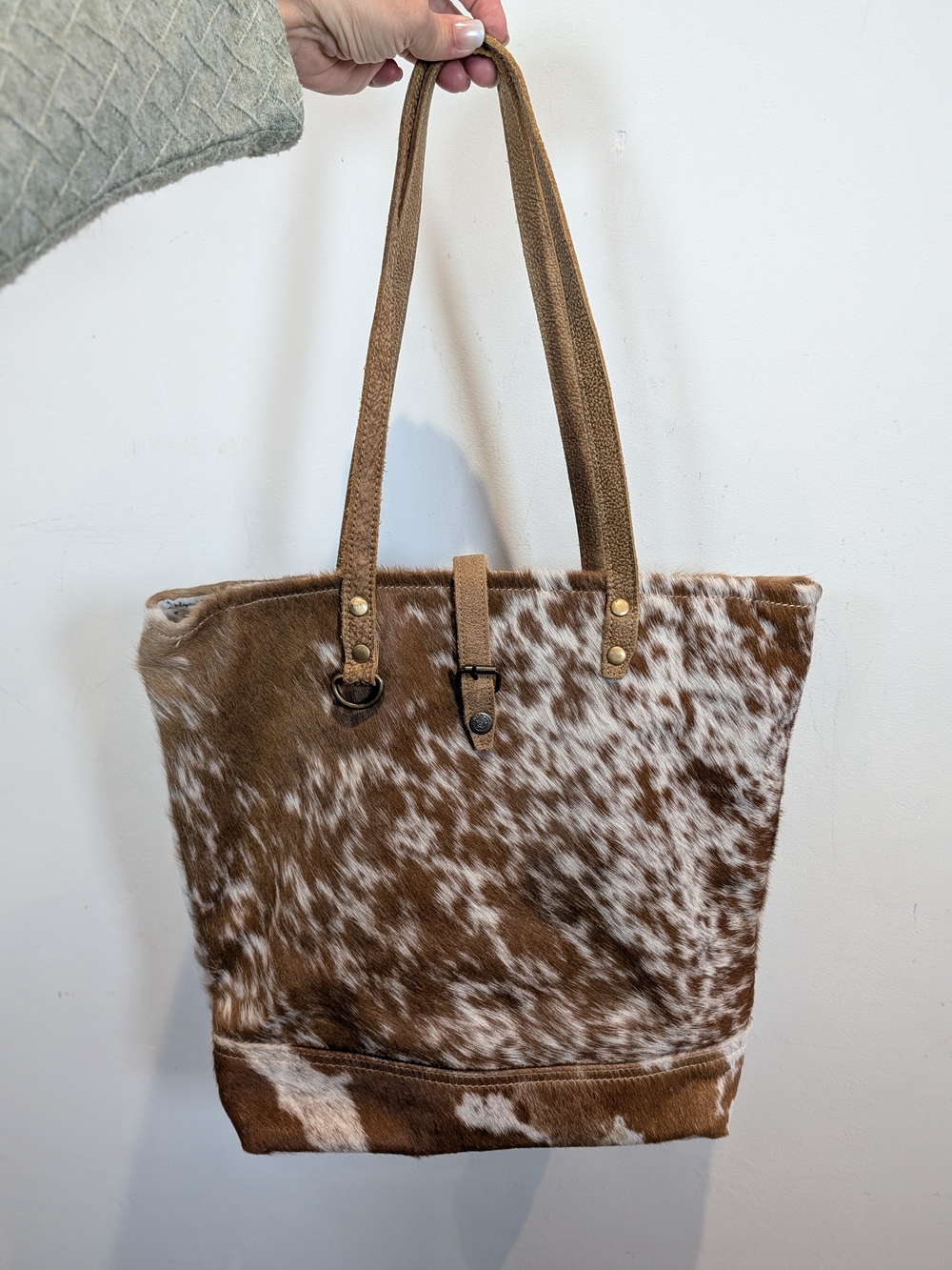 Myra Brown Speckled Cowhide Tote Bag - Classic Leather-Trim Shoulder Bag